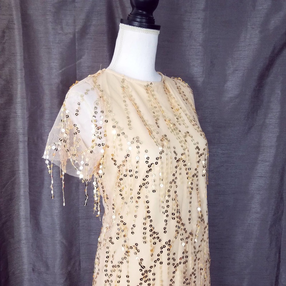 NEW NWT Southern Fried Chics Gold Tassel Sequin T-Shirt Dress Size Small - Picture 3 of 7